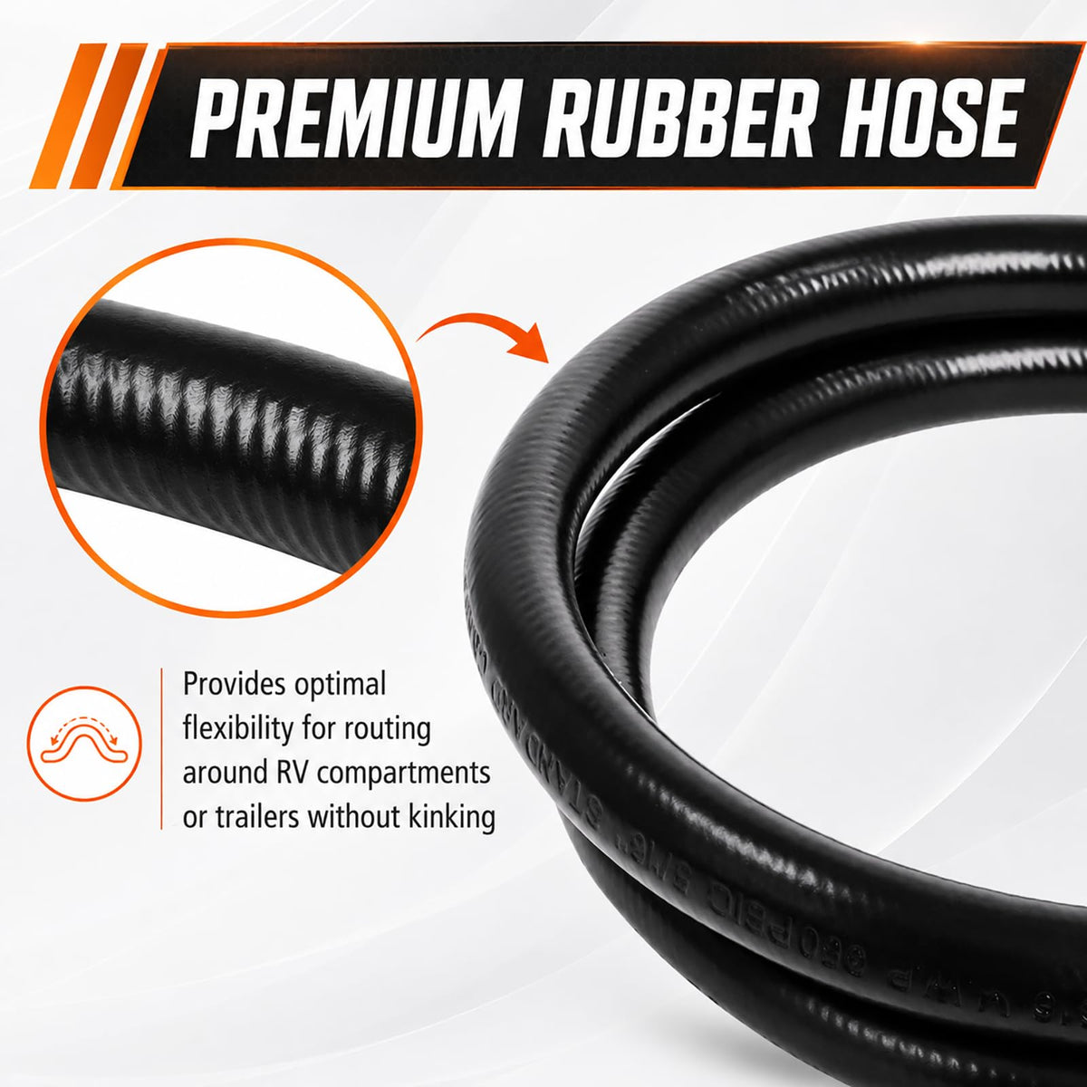 Wadoy hose connected to an RV stove illustrating a secure, ready-to-use LP connection