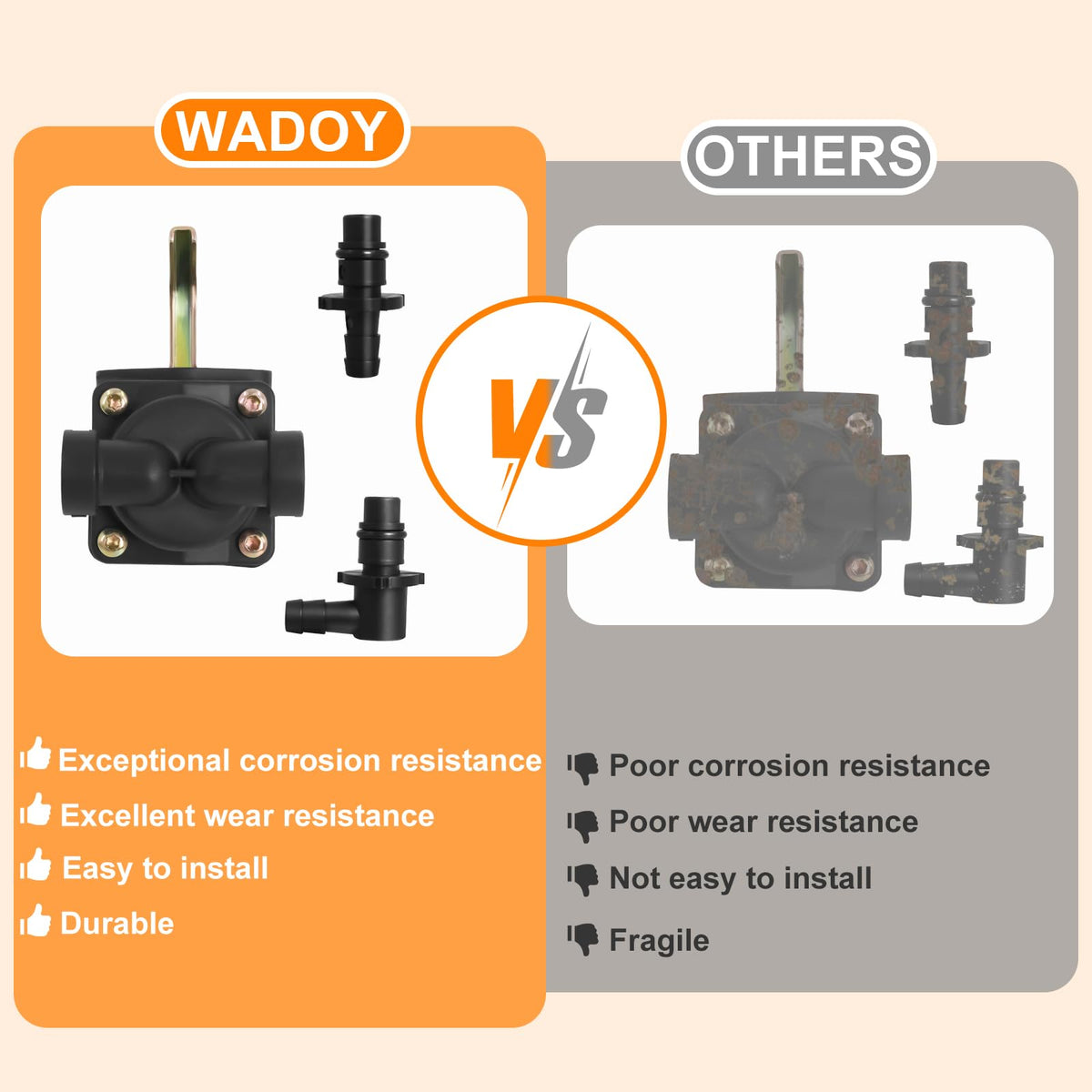Wadoy fuel pump beside ruler showing scale for correct fit confirmation benefit