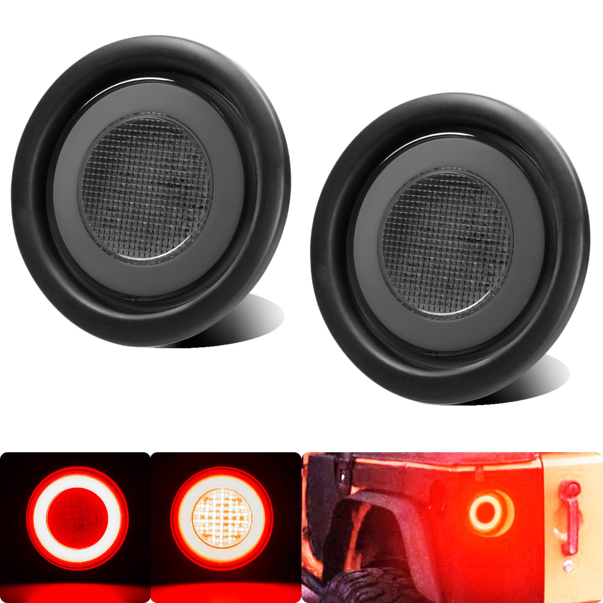 WahMOTOTin front smoked lens showing red halo and brake LEDs, improves visibility
