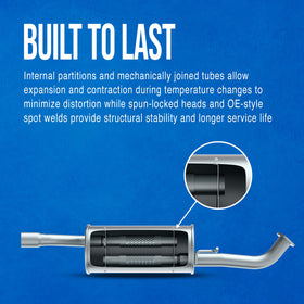 Walker muffler inlet and outlet 2.25-inch closeup, showing correct pipe sizing for fitment