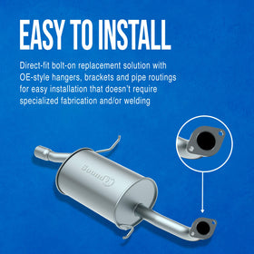 Walker muffler installed under a Chevrolet, illustrating direct-fit hangers and routing