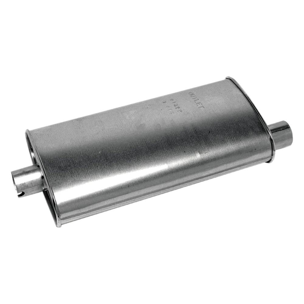 Walker muffler front view showing clean aluminized finish and fit benefit