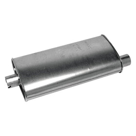 Walker muffler front view showing clean aluminized finish and fit benefit