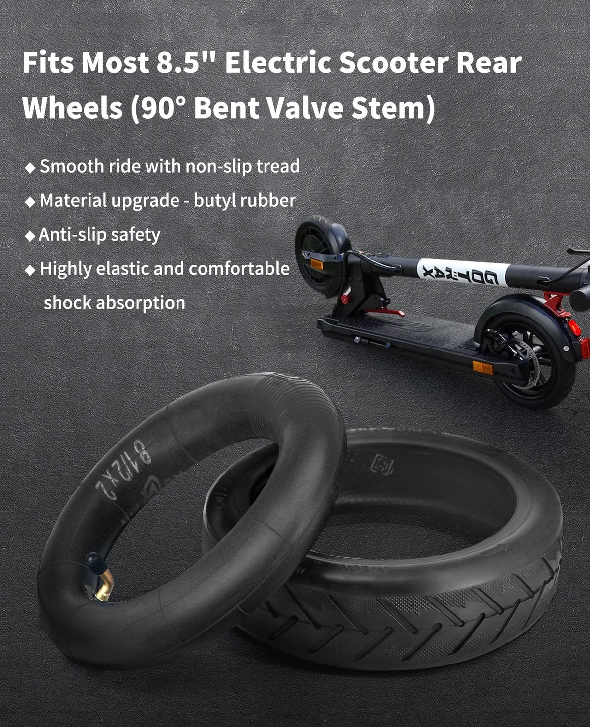 Walshen anti-slip tread and sidewall image showing better traction and braking