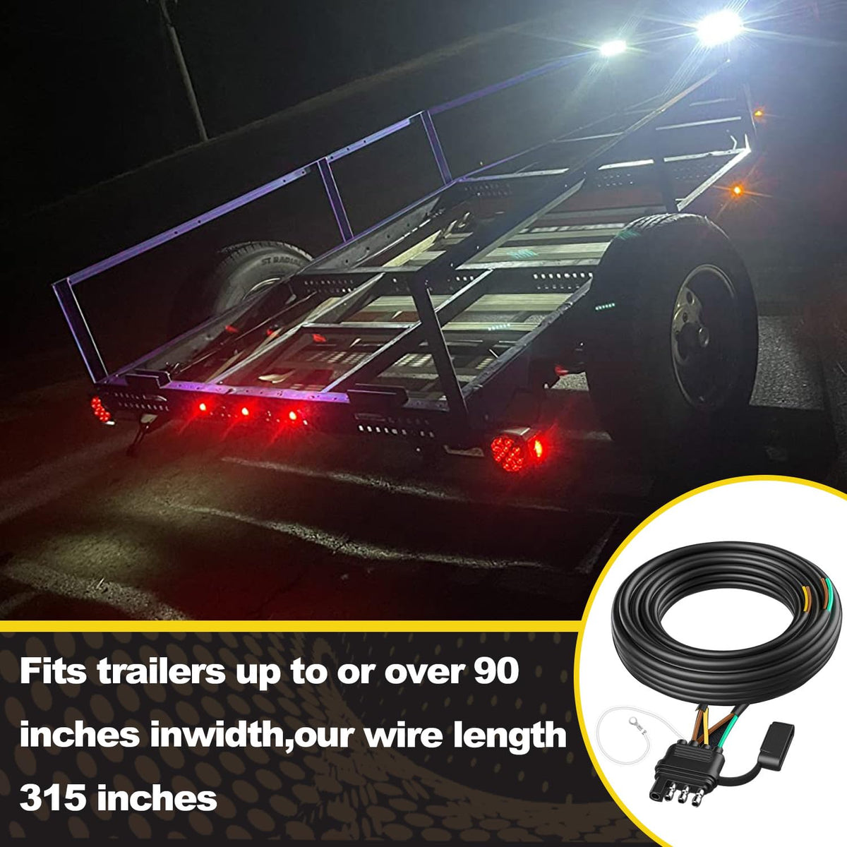 WALSIO harness next to tape measure showing 26ft length for flexible installation