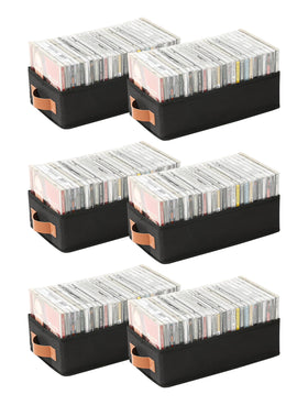 Wanapure front view of six black storage boxes showing neat organization benefit