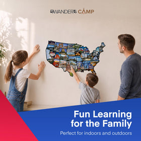WANDER CAMP map on refrigerator demonstrating indoor use and family-friendly display