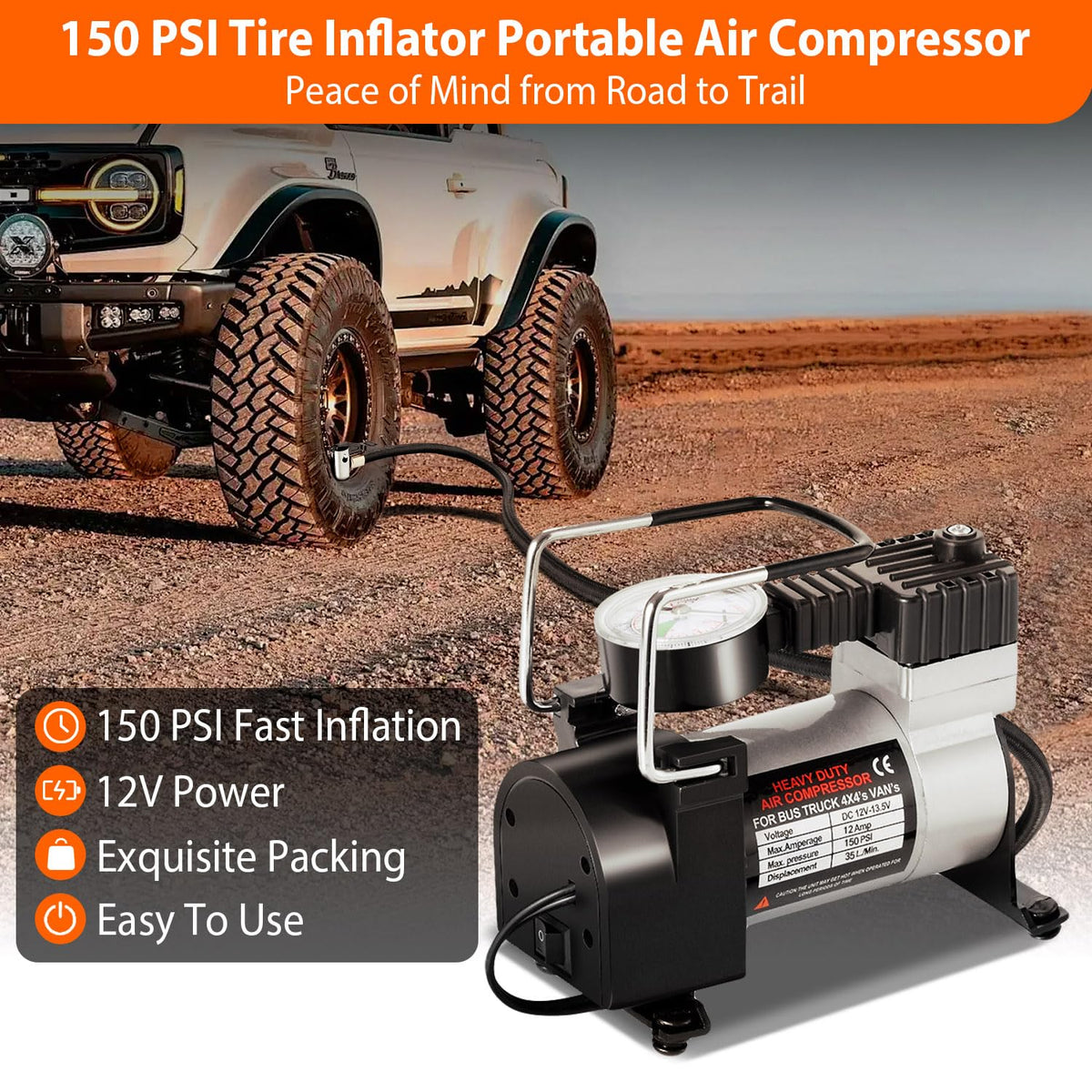 Wanderblooms air compressor close-up demonstrating fast inflation and versatile adaptors