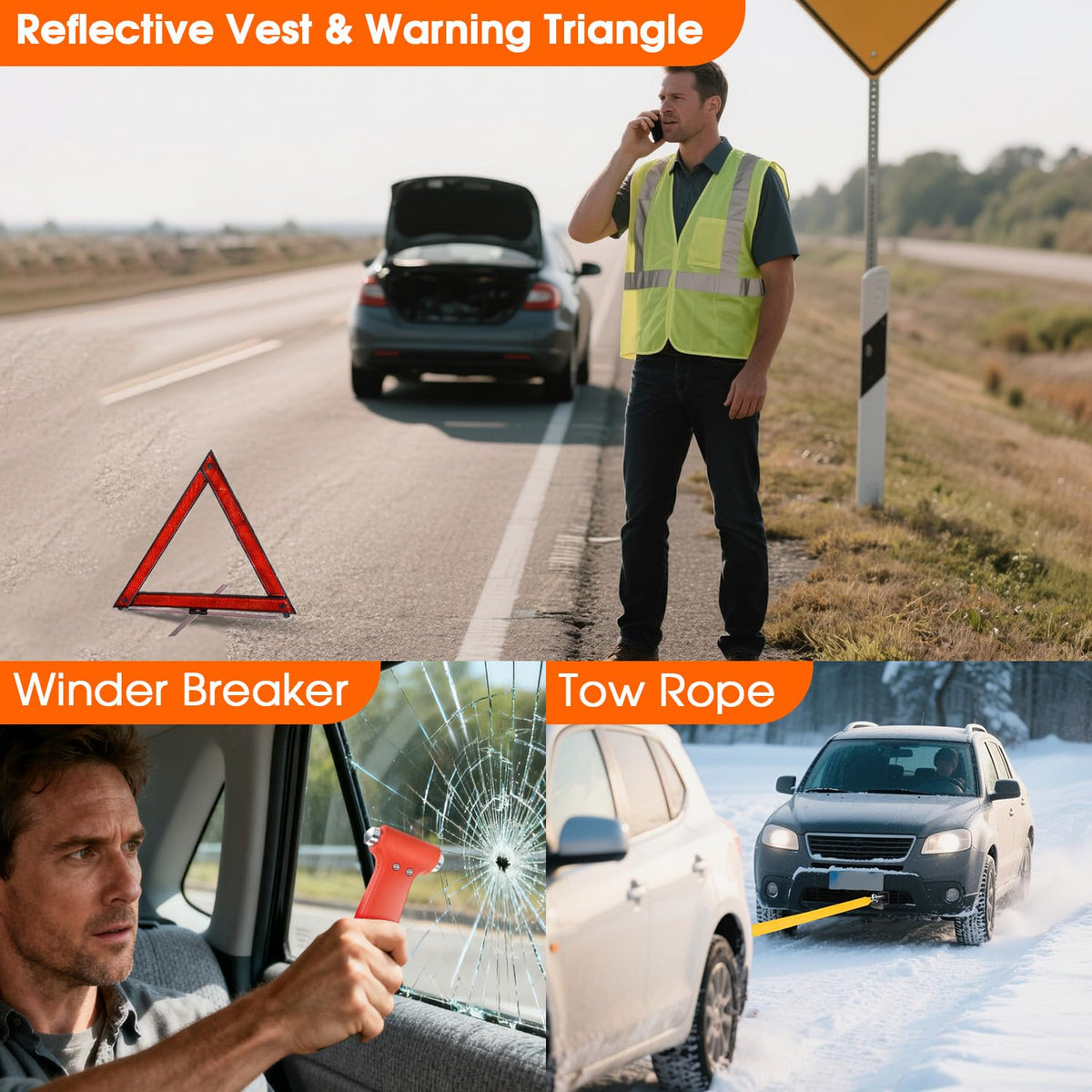 Wanderblooms tow rope and safety triangle indicating strong recovery capacity and visibility