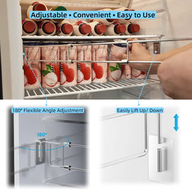 WanDwel bars installed inside an RV refrigerator keeping cans and jars from shifting
