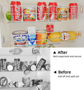 WanDwel bars securing books and pantry items on open shelving for added safety