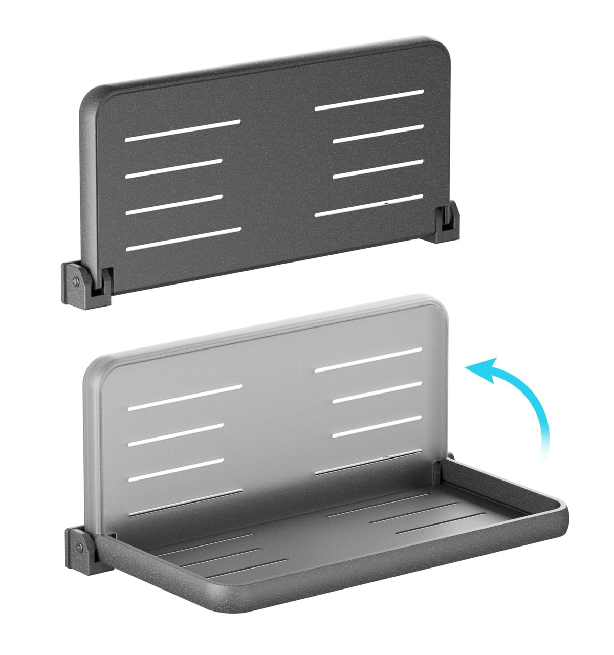WanDwel front view mounted shelf showing sturdy aluminum surface and extra counter space
