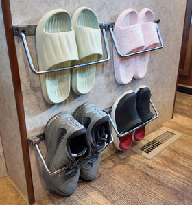 WanDwel front view wall mounted shoe rack showing organized pairs and neat entryway