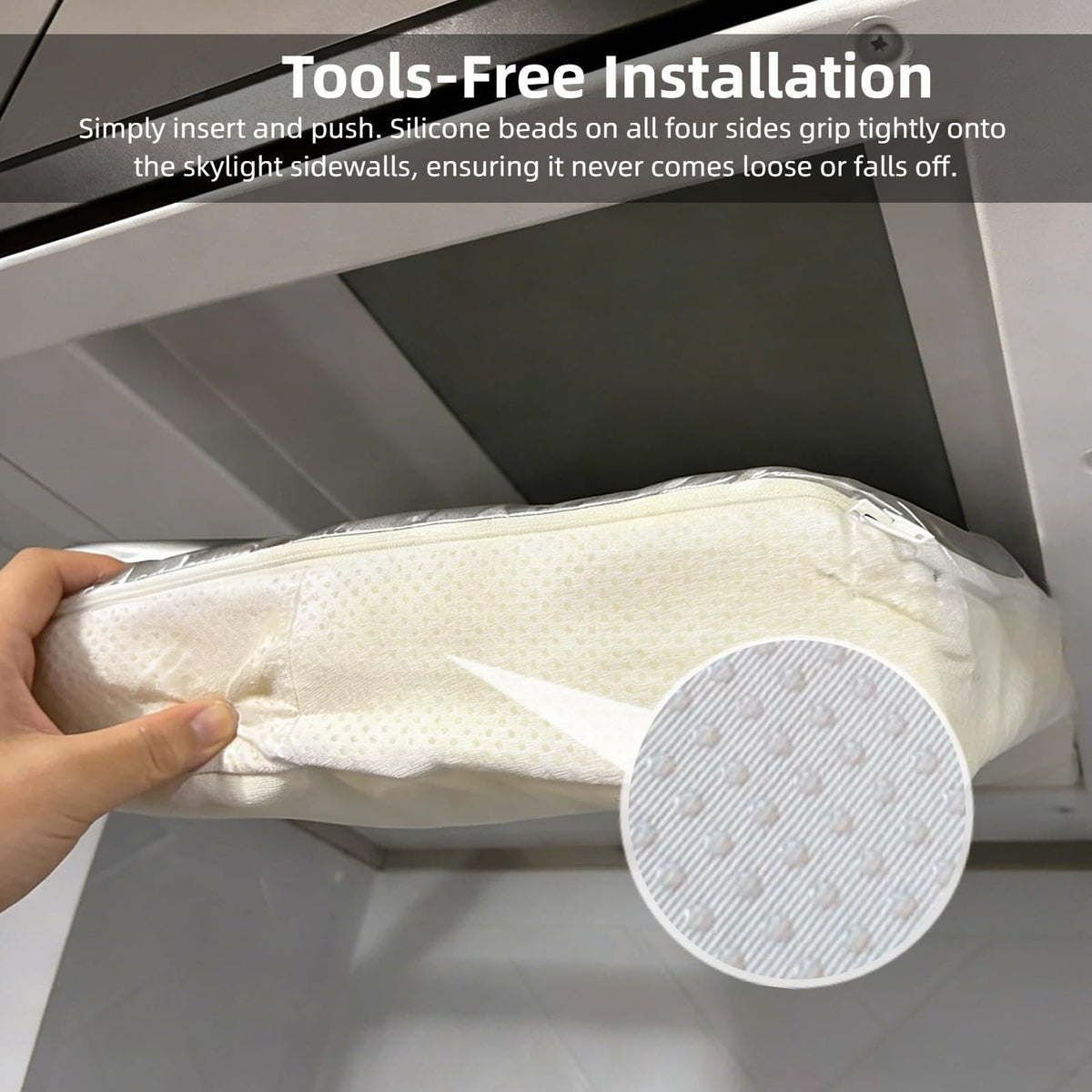 WanDwel installed in RV vent demonstrating tool-free push-in convenience benefit