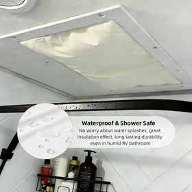 WanDwel in RV shower area showing waterproof shell preventing moisture damage