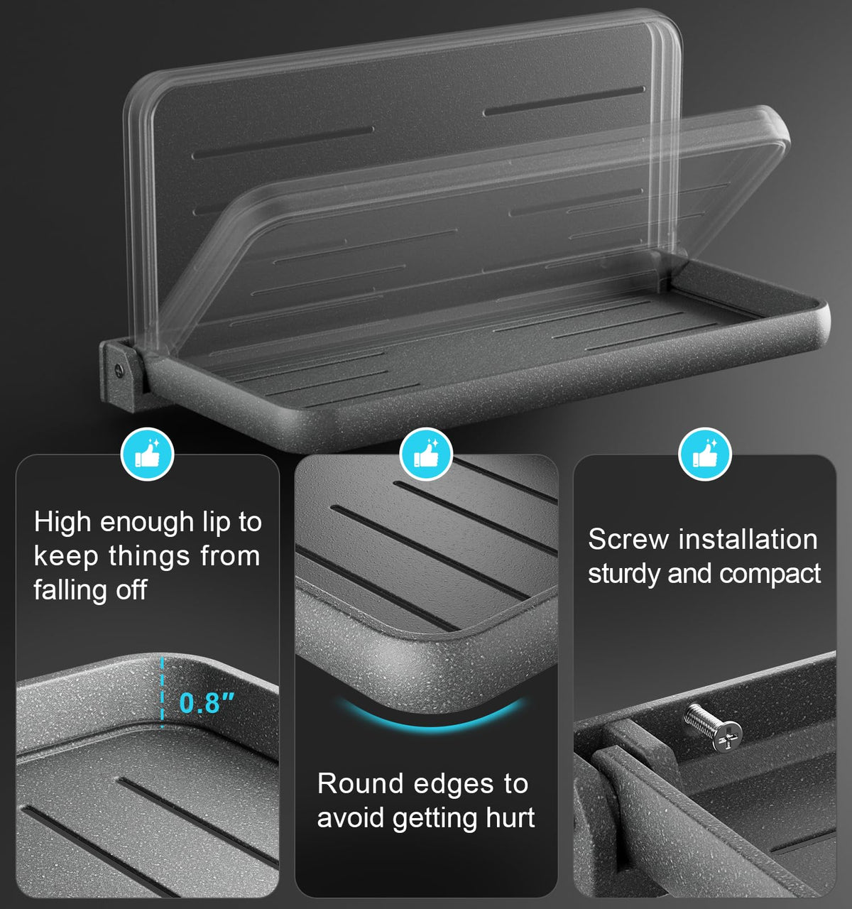 WanDwel side profile with phone and glasses on shelf illustrating usable surface