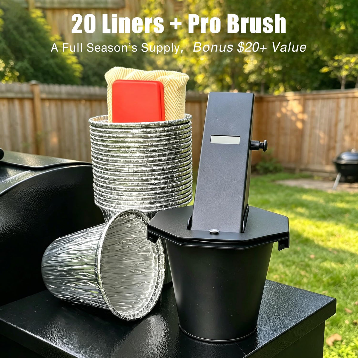 Wanshirra bucket installed on pellet grill capturing drippings cleanly