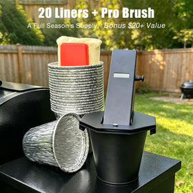 Wanshirra bucket installed on pellet grill capturing drippings cleanly