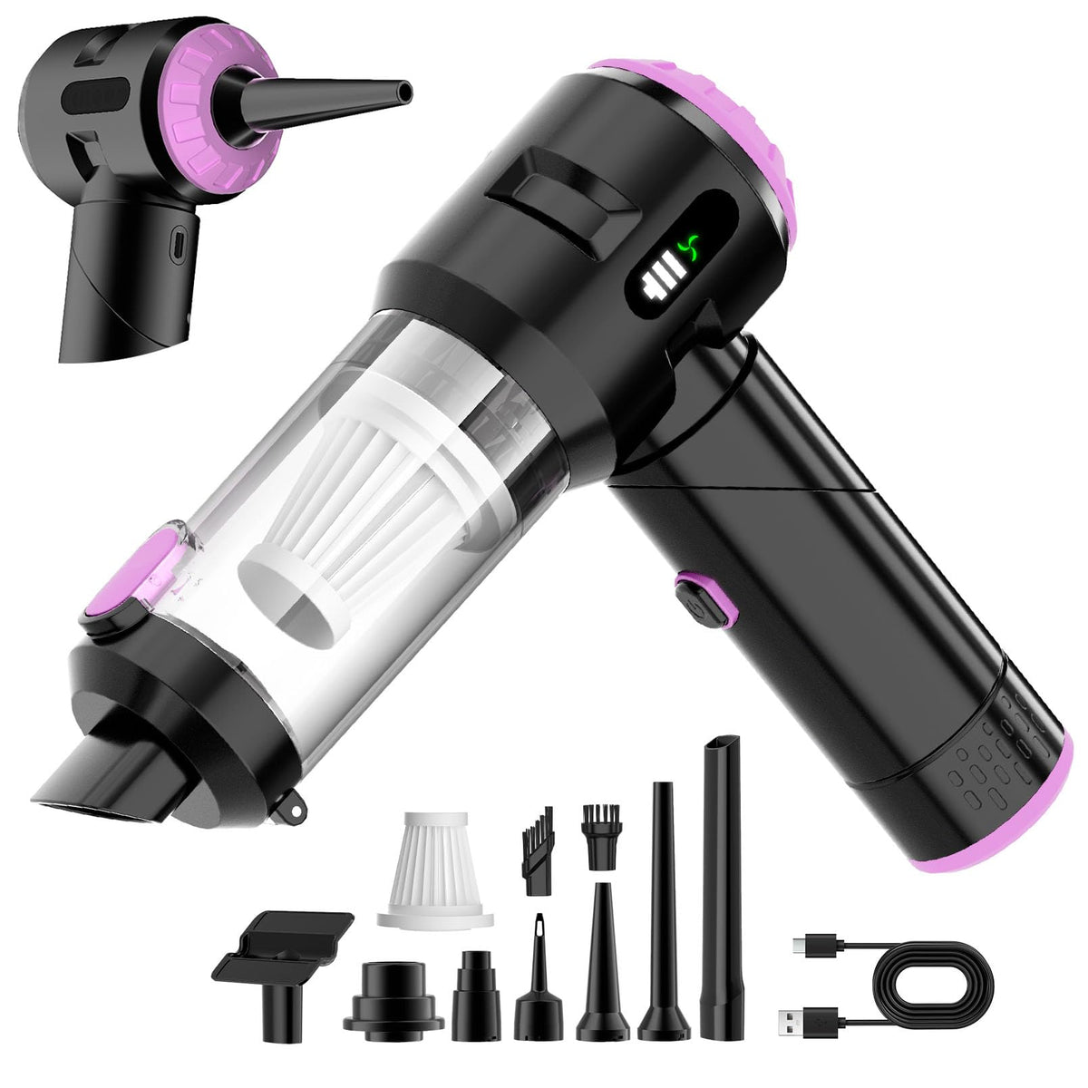 Wansimoo front view in purple showing compact cordless design and quick cleaning