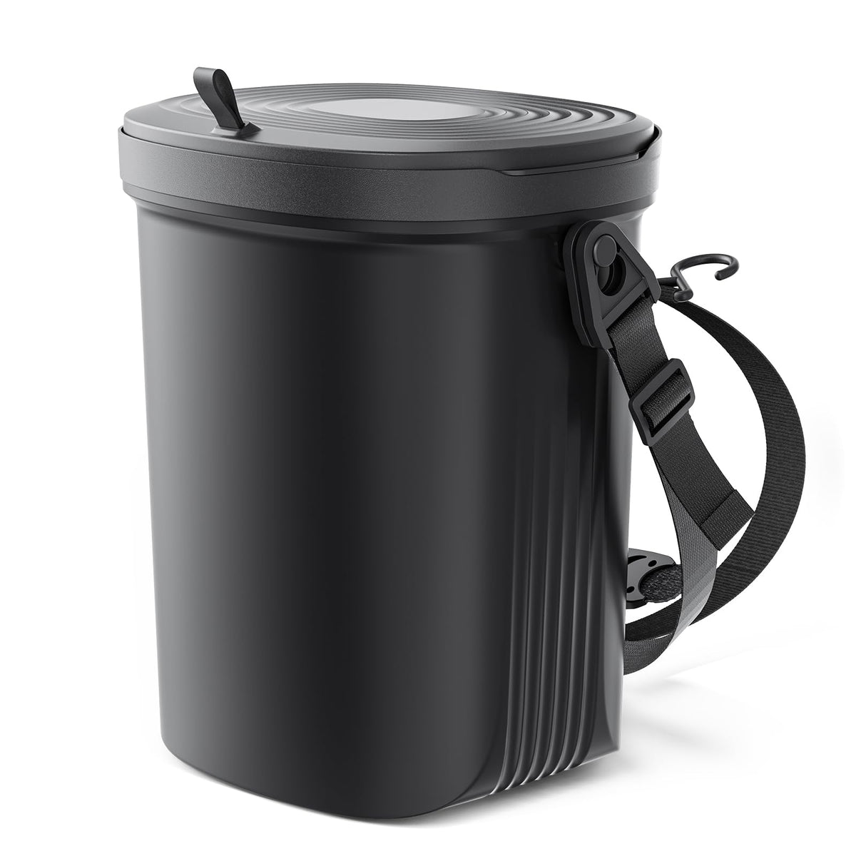 Waretary front view of black trash can showing compact design and neatness