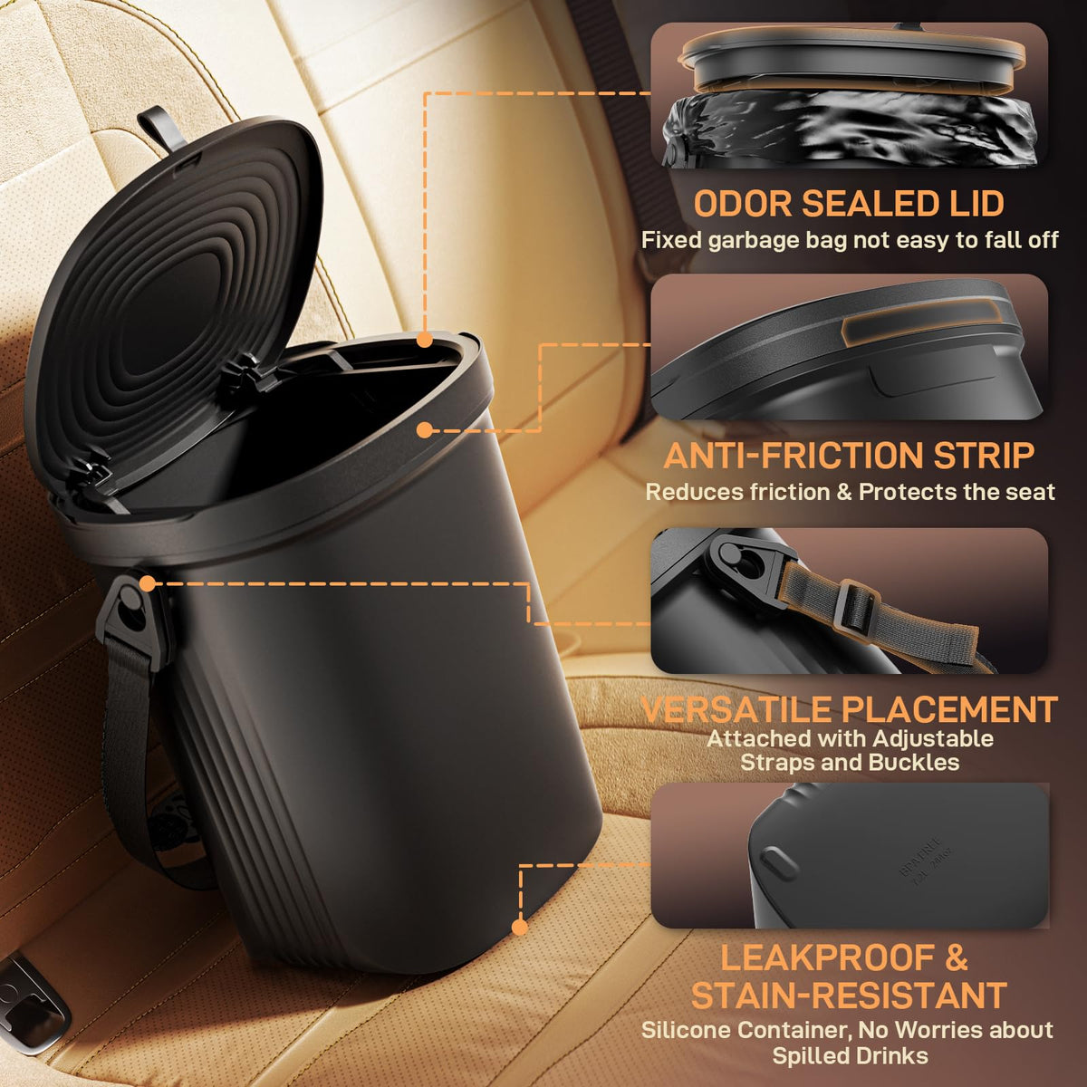 Waretary lid pull-tab detail demonstrating quick access and odor control