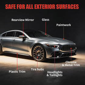 warmow spray being applied to a car door for fast waterless cleaning
