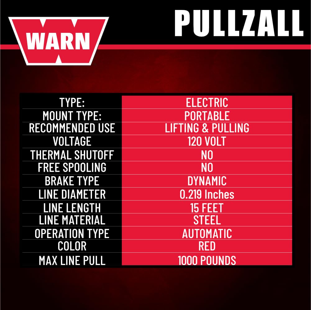 WARN PullzAll side profile illustrating lightweight 15 lb portable design