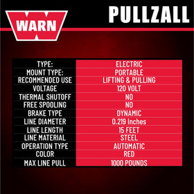WARN PullzAll side profile illustrating lightweight 15 lb portable design