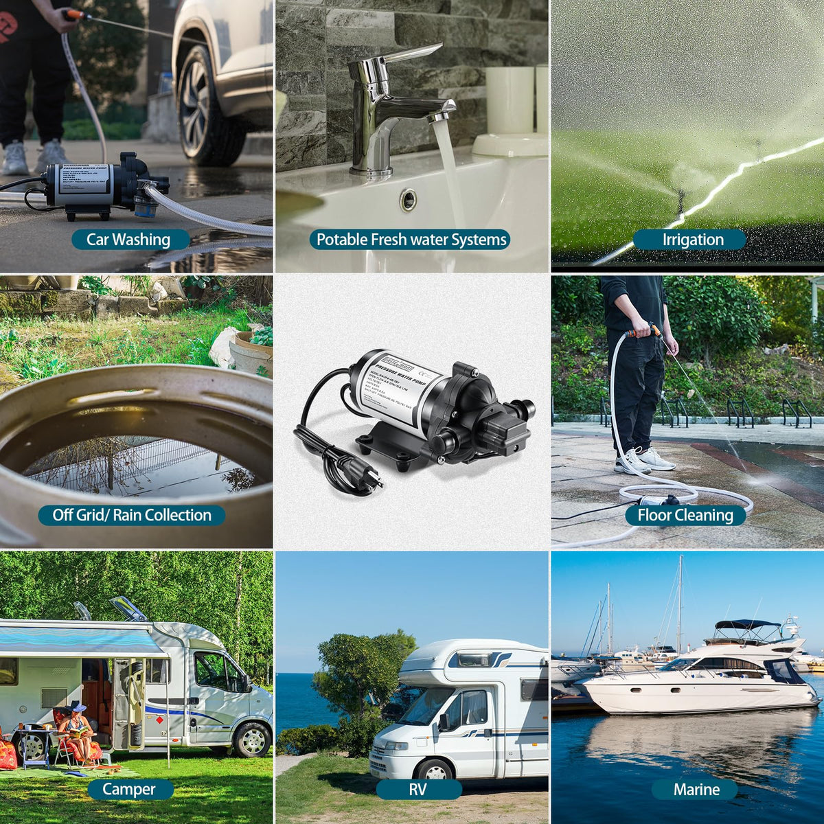 WASSERMANN pump mounted in RV bay illustrating stable mounting and space-saving benefit