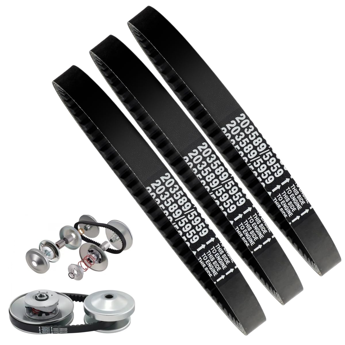 Wasydy three-pack front view showing replacement drive belts and fitment