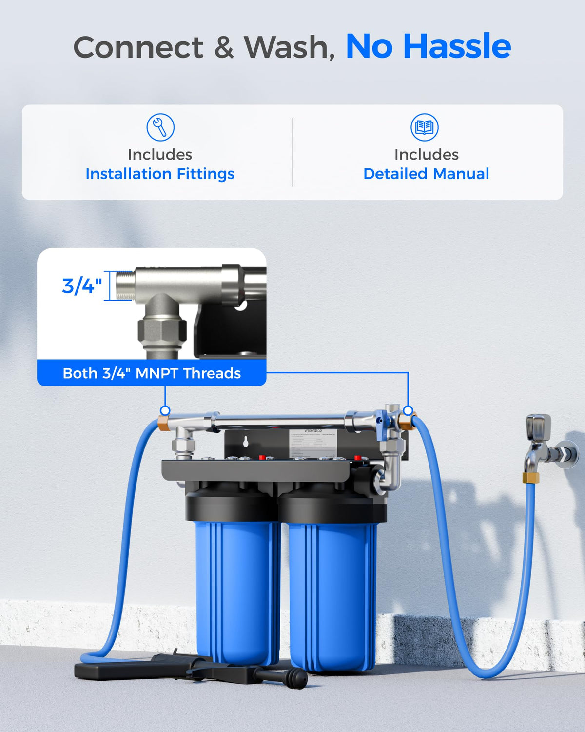Waterdrop hose connections with 3/4" MNPT threads for universal fit benefit