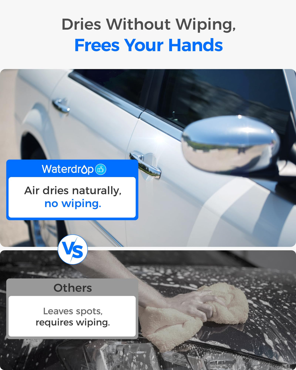 Waterdrop in use washing car with spotless final rinse for streak-free finish benefit