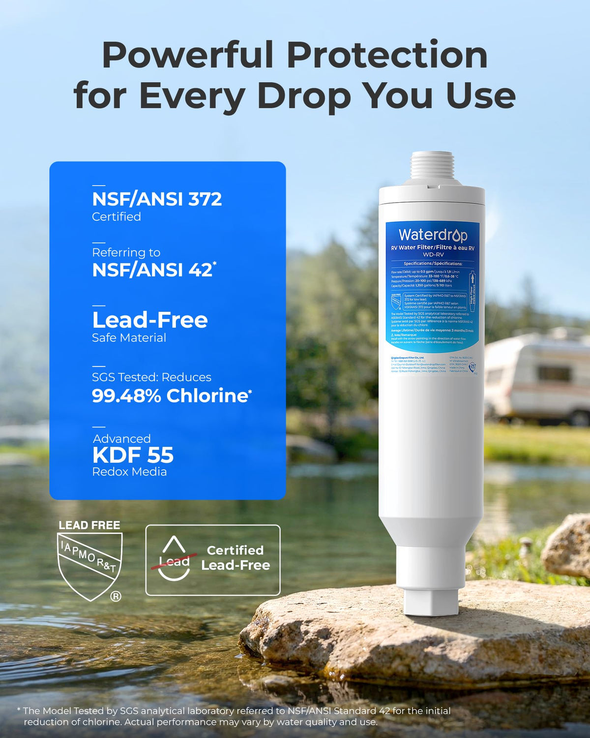 Waterdrop filter media closeup highlighting KDF and GAC layers for improved taste benefit