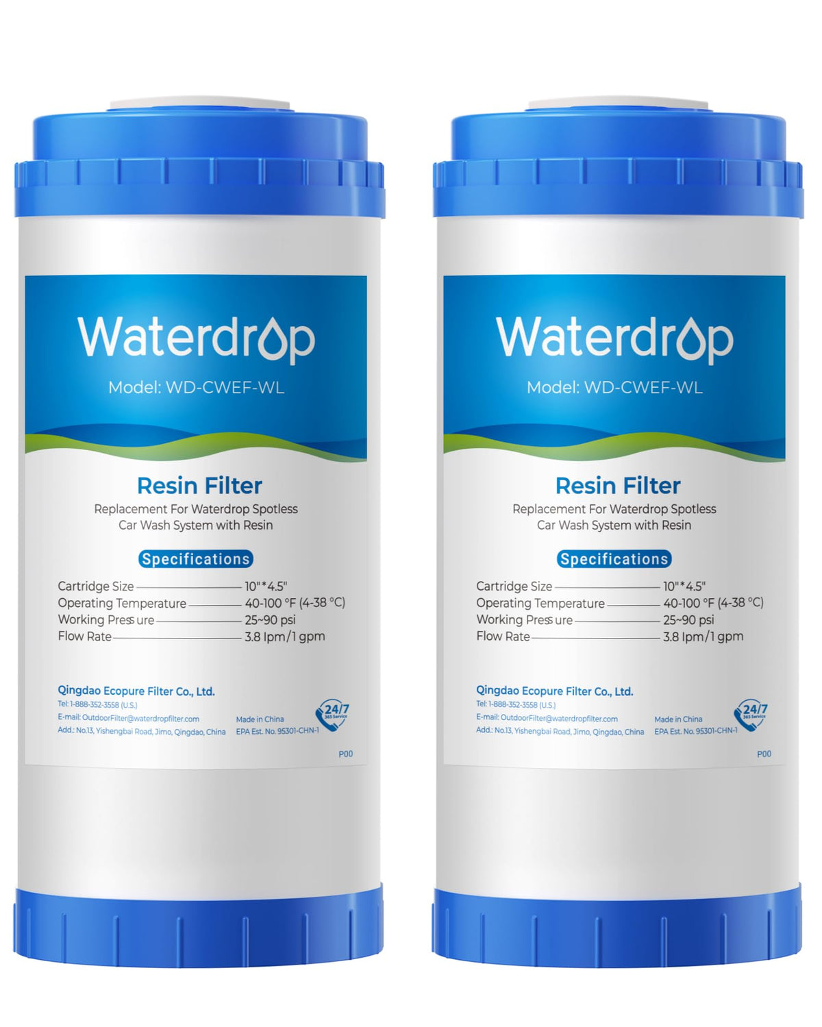Waterdrop front packaging showing replacement cartridge and benefit of spotless rinses