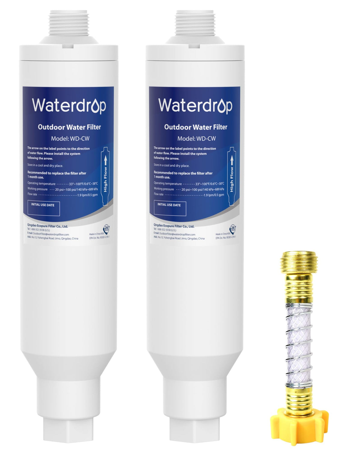 Waterdrop front view of inline filter showing compact design and easy hookup benefit
