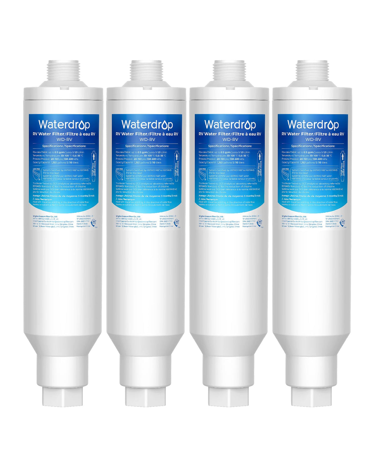 Waterdrop inline filter front view showing compact housing and ports for easy installation benefit