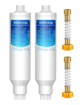 Waterdrop front view of inline filter showing compact housing and easy install benefit