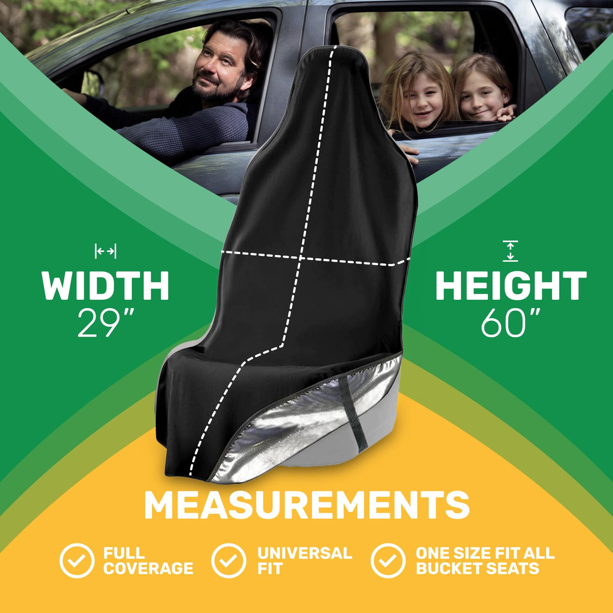 Waterproof SeatShield EliteSport next to car seat showing full coverage