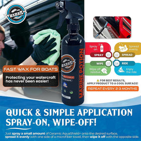WAVESRX applied on jet ski in water illustrating water beading and easy cleaning