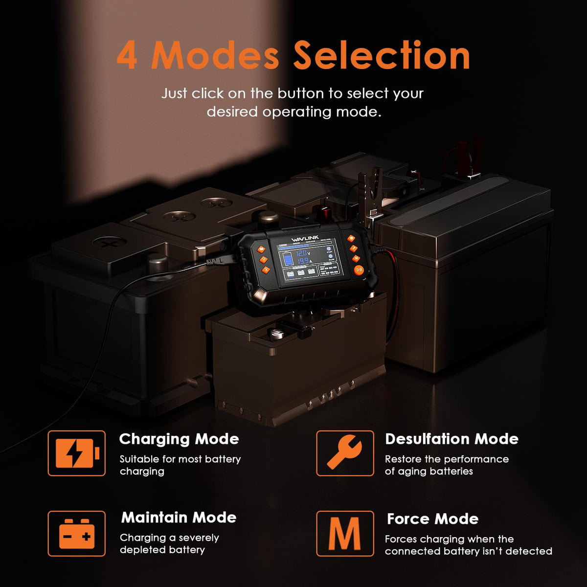 WAVLINK heavy-duty clamps and cables close-up for reliable contact and secure charging