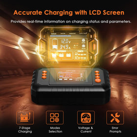 WAVLINK closeup LCD screen displaying voltage and charging mode clearly