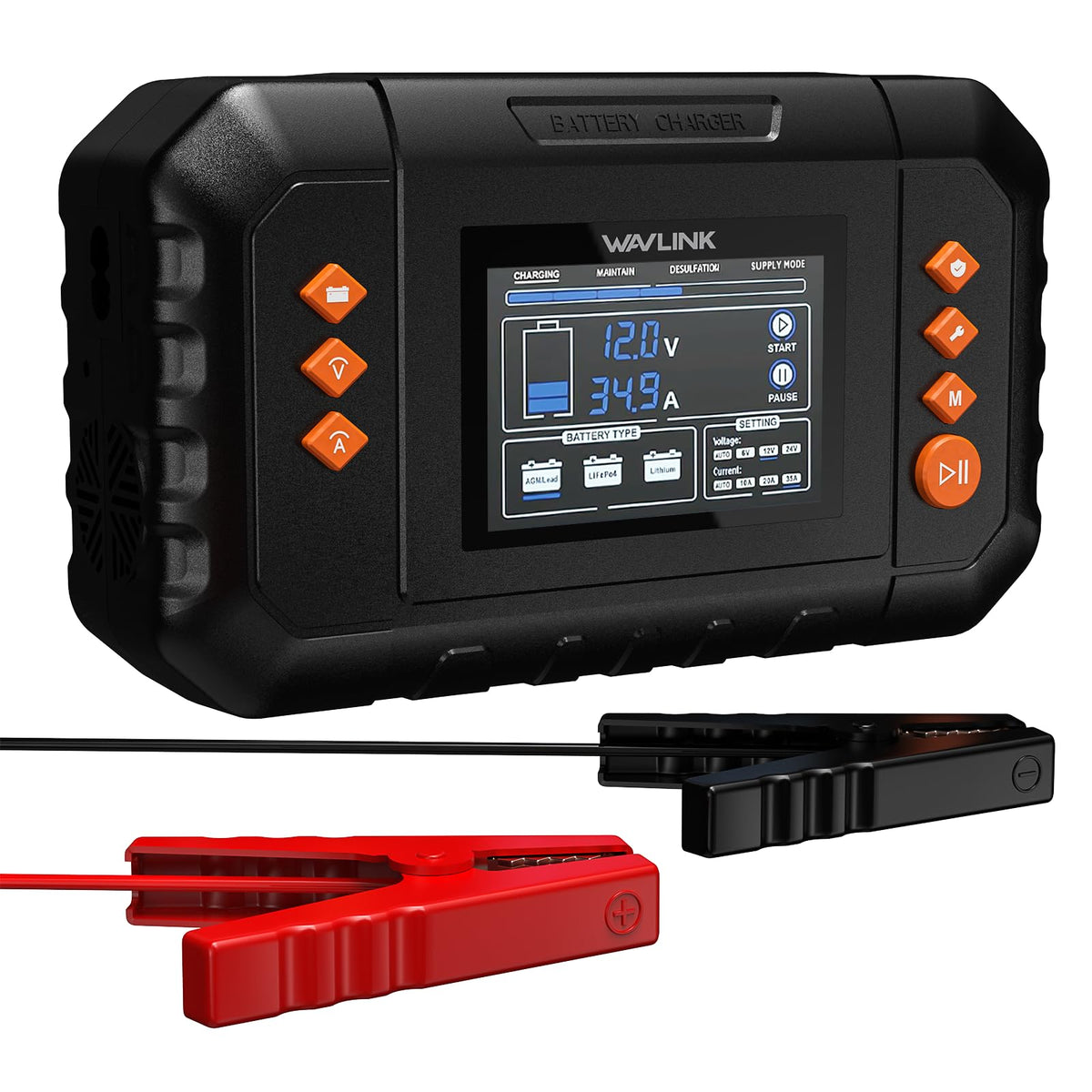 WAVLINK front panel and LCD showing charge status for quick monitoring