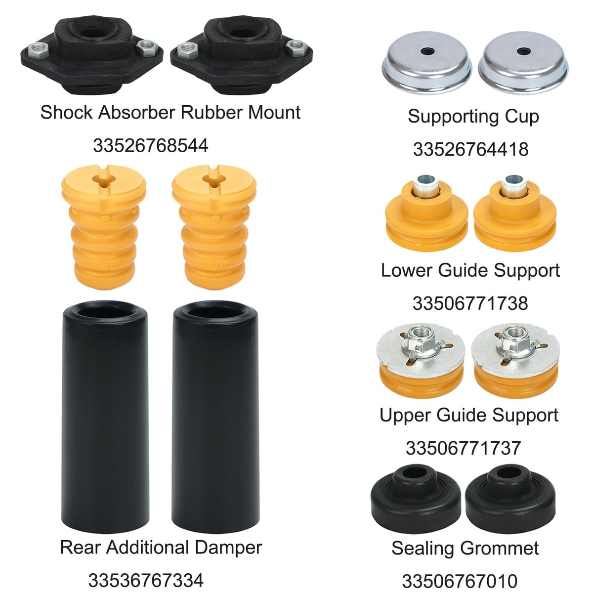 WayJun complete kit laid out to show all included mounts grommets and stops