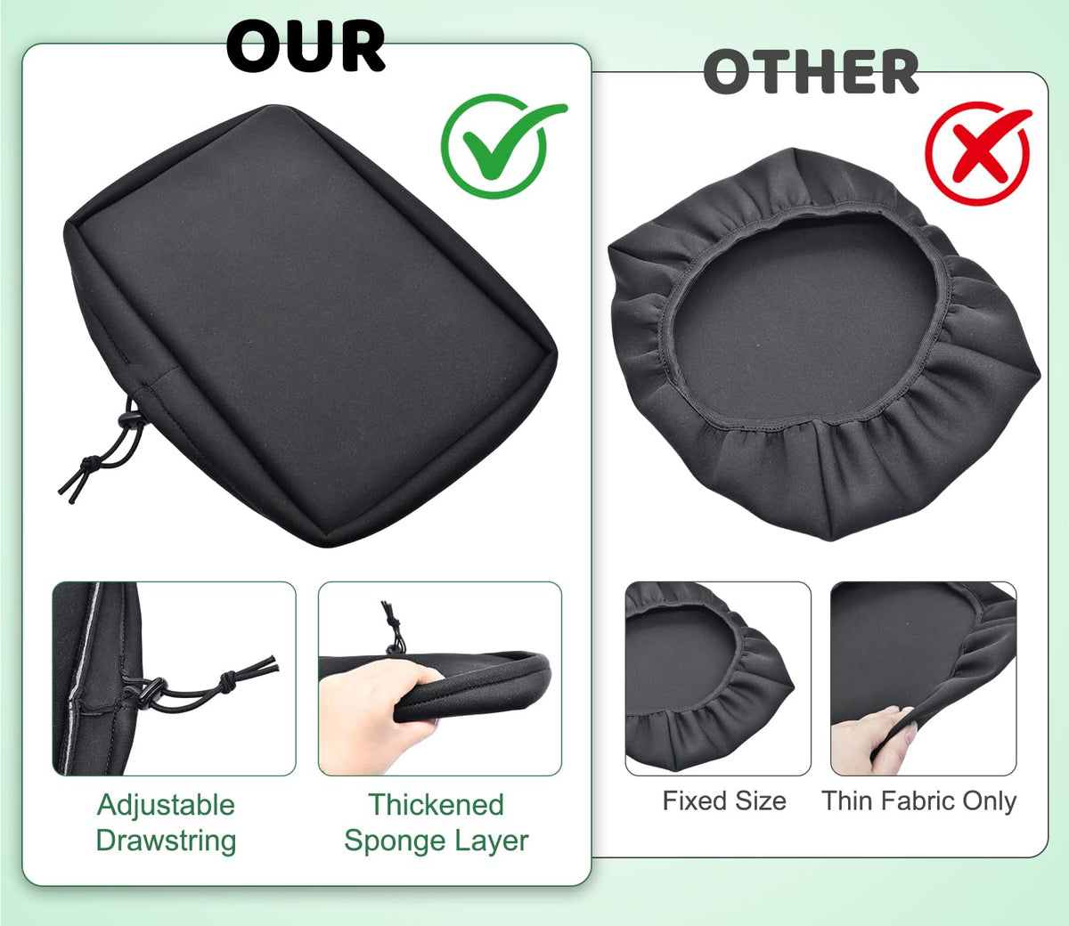 WBLATP drawstring detail highlighting secure non-slip fastening benefit