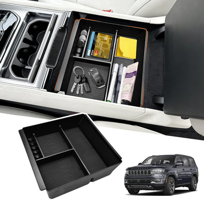 WBLATP front console tray fitted in Wagoneer showing organized storage benefit