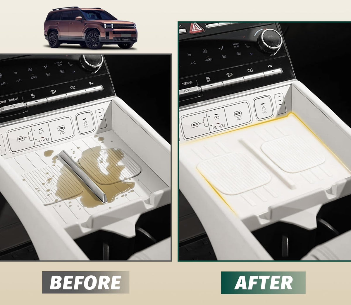 WBLATP charging mat installed in console keeping phone charging securely