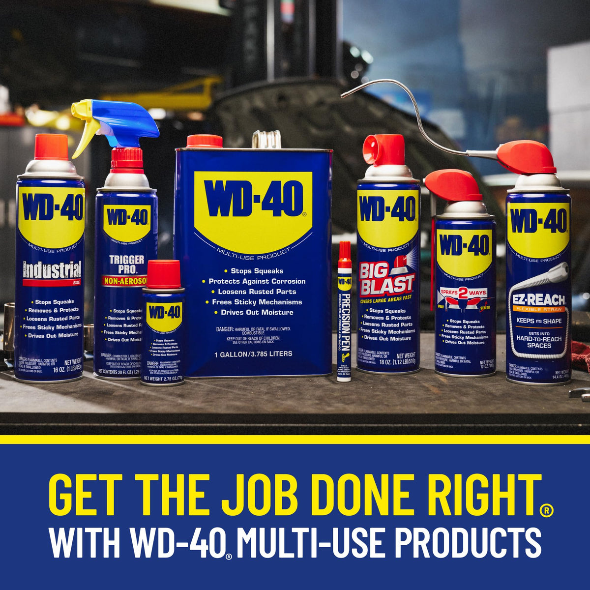 WD-40 big-blast on garage workbench used during tool and equipment upkeep