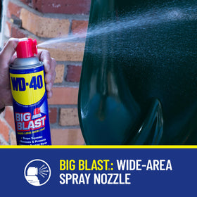 WD-40 big-blast wide nozzle closeup demonstrating quick broad coverage benefit
