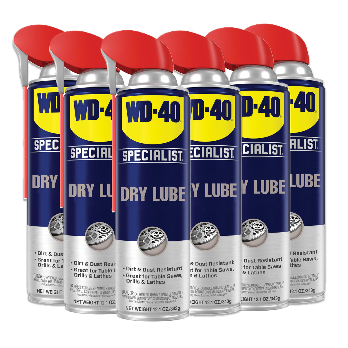 WD-40 Specialist dry lube on shop machinery reducing wear and resisting dirt buildup