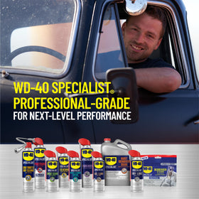 WD-40 Specialist applied to lawn equipment showing safe outdoor parts cleaning